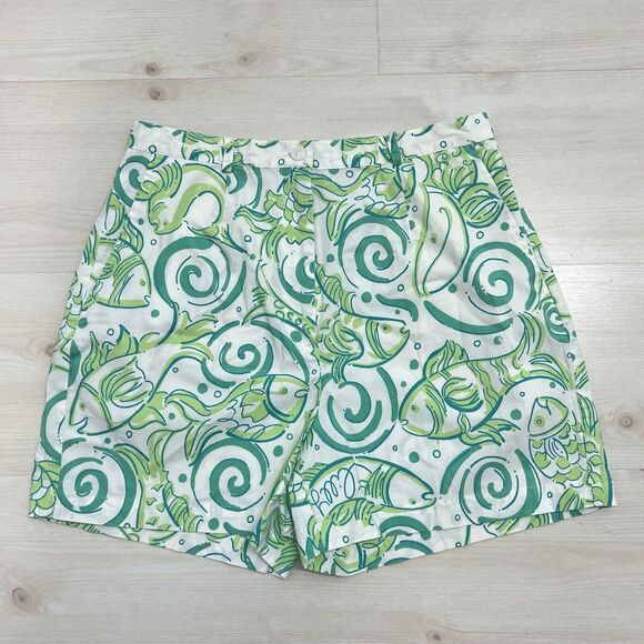 Lilly Pulitzer Shorts Women Size 8 Green White Fish Reef Stretch High Rise - Picture 2 of 14